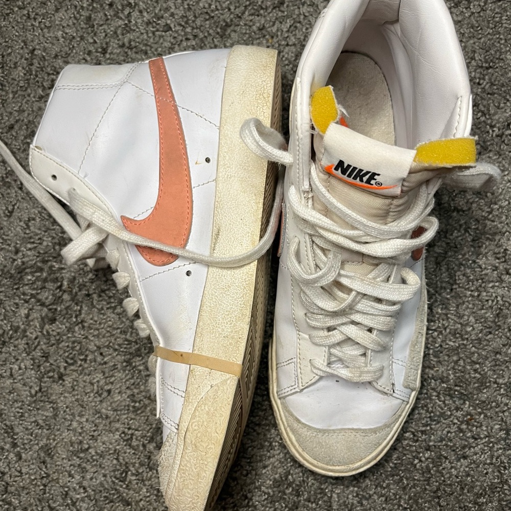 Nike White and Peach High-Top Sneakers